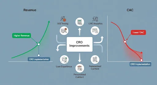Diagram depicting higher revenue and lower CAC through CRO improvements